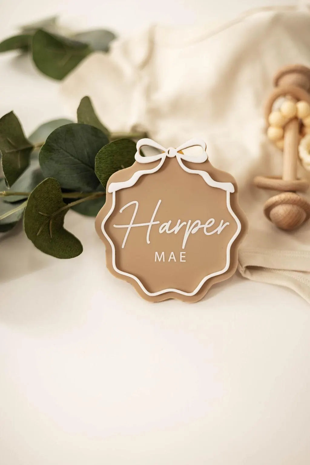 Interchangeable Acrylic Bow Monthly Milestone Markers + Matching Birth Announcement Sign