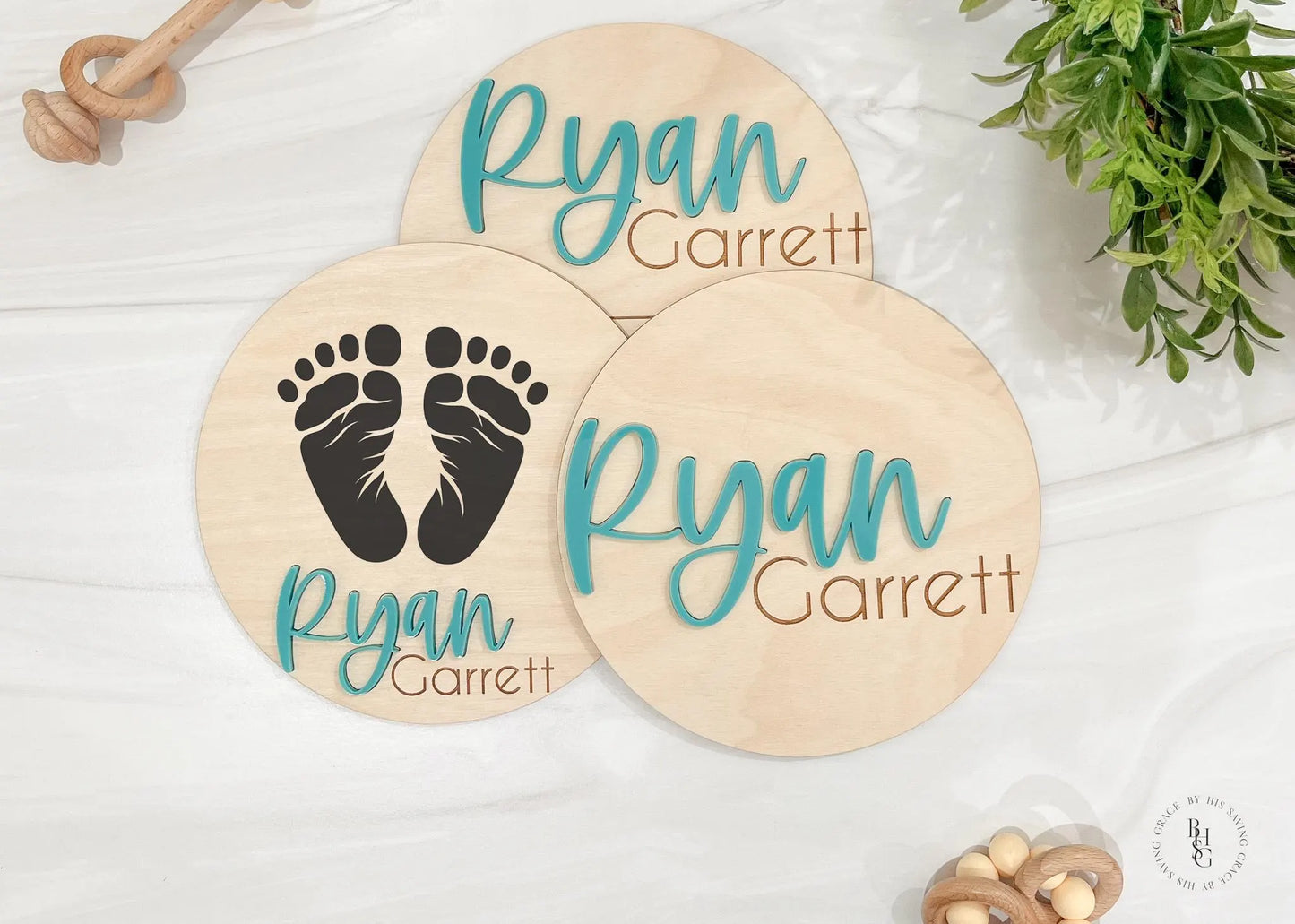 Wooden Baby Announcement Signs with Acrylic Name