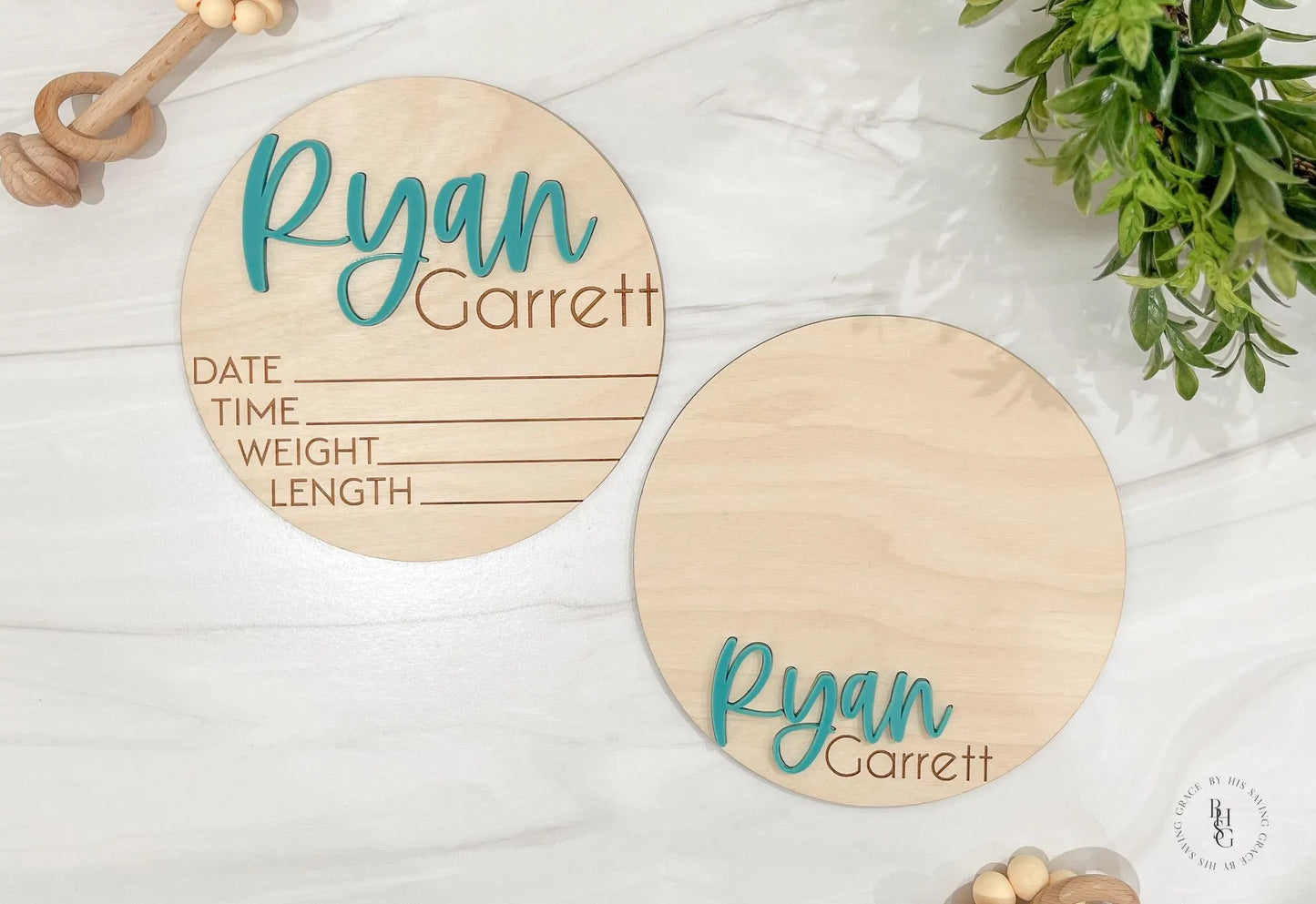 Wooden Baby Announcement Signs with Acrylic Name