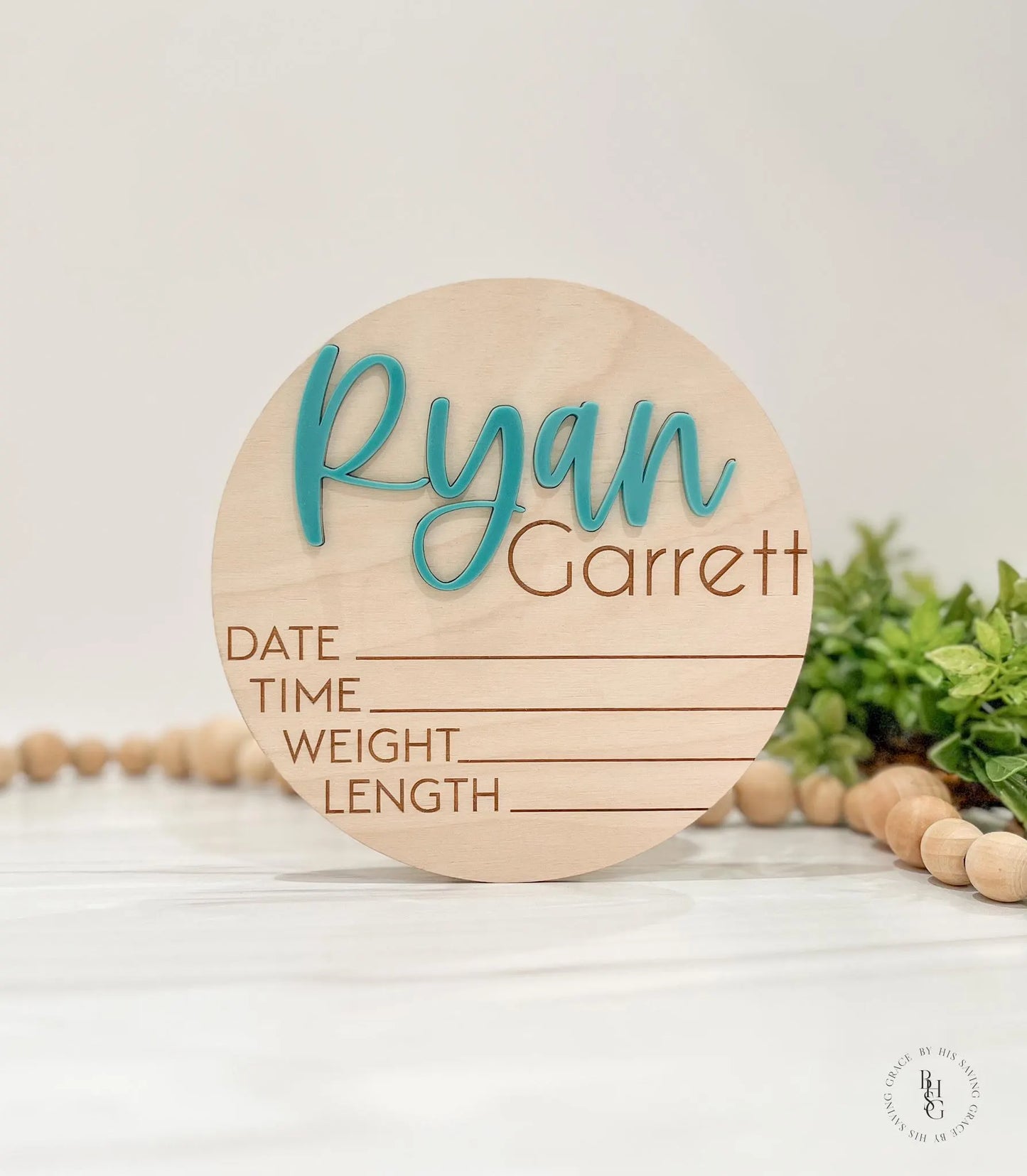 Wooden Baby Announcement Signs with Acrylic Name