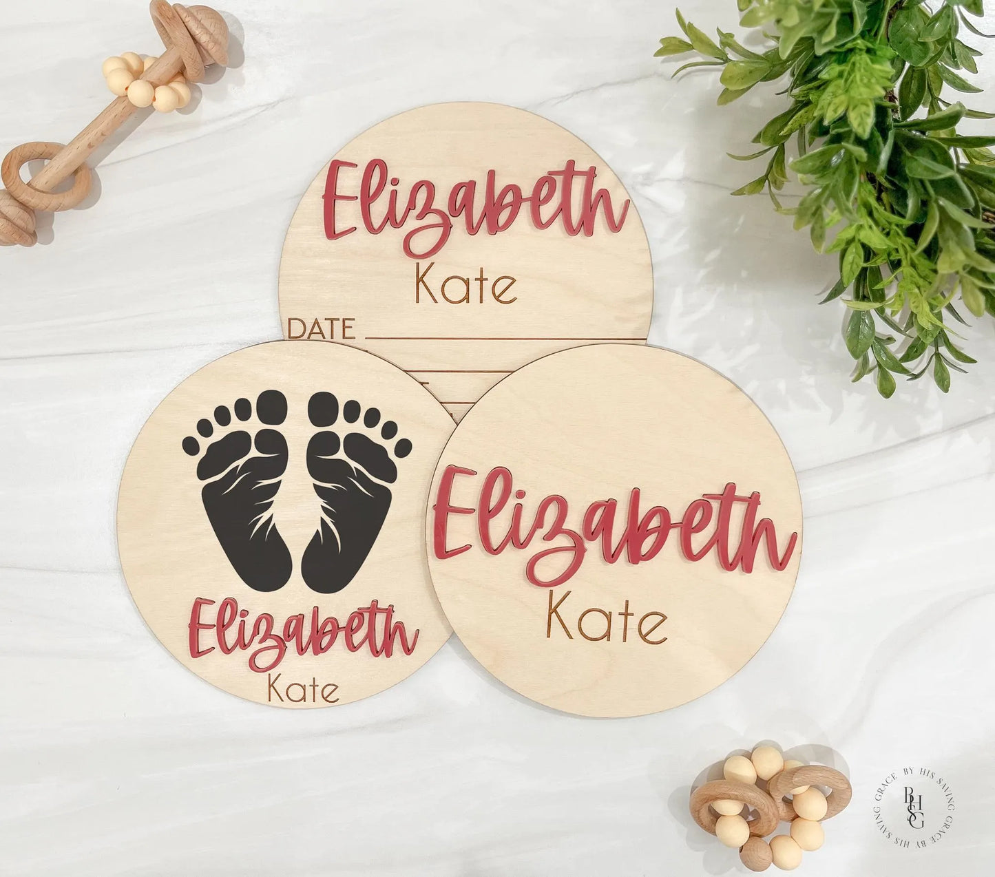 Wooden Baby Announcement Signs with Acrylic Name