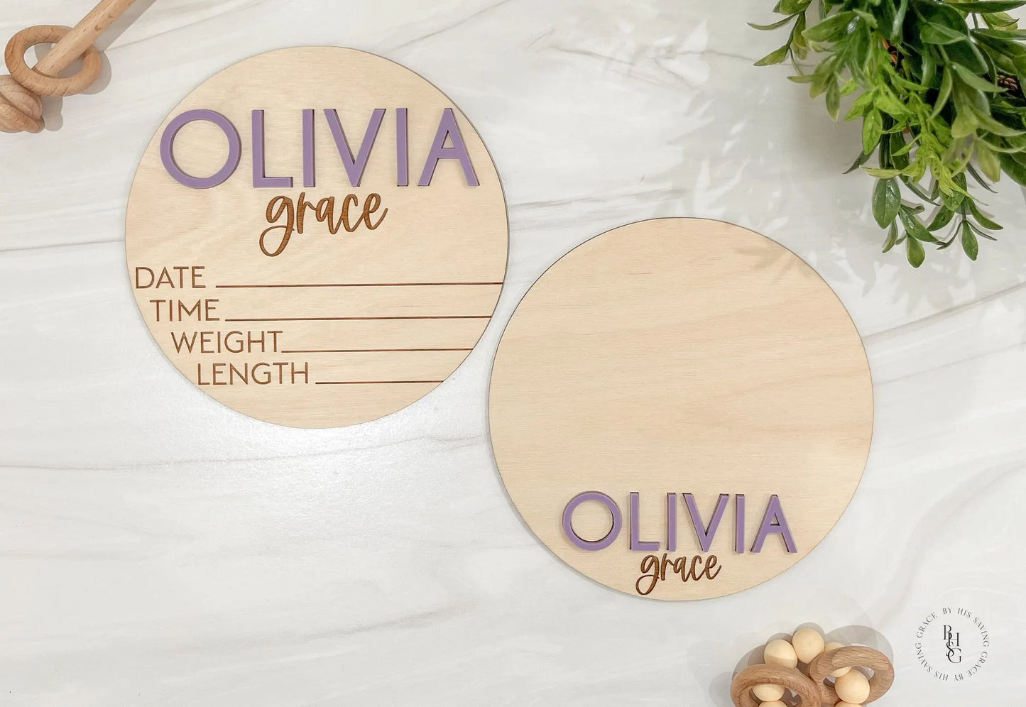 Wooden Baby Announcement Signs with Acrylic Name