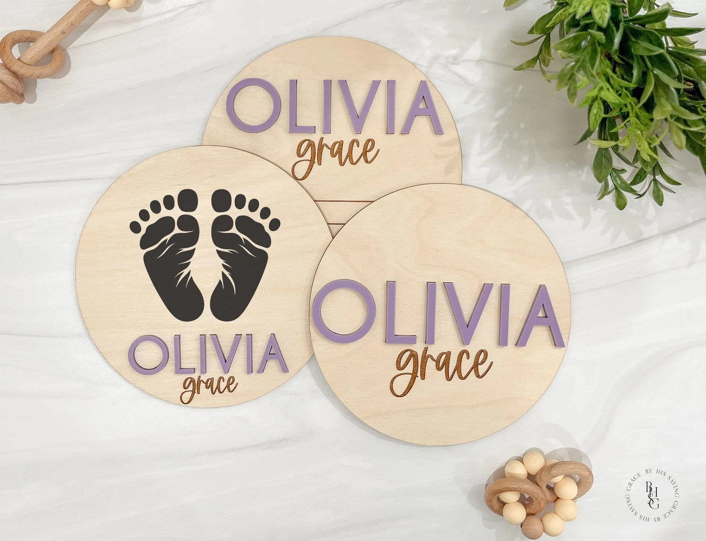 Wooden Baby Announcement Signs with Acrylic Name