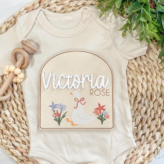 Floral Goose Baby Announcement Sign