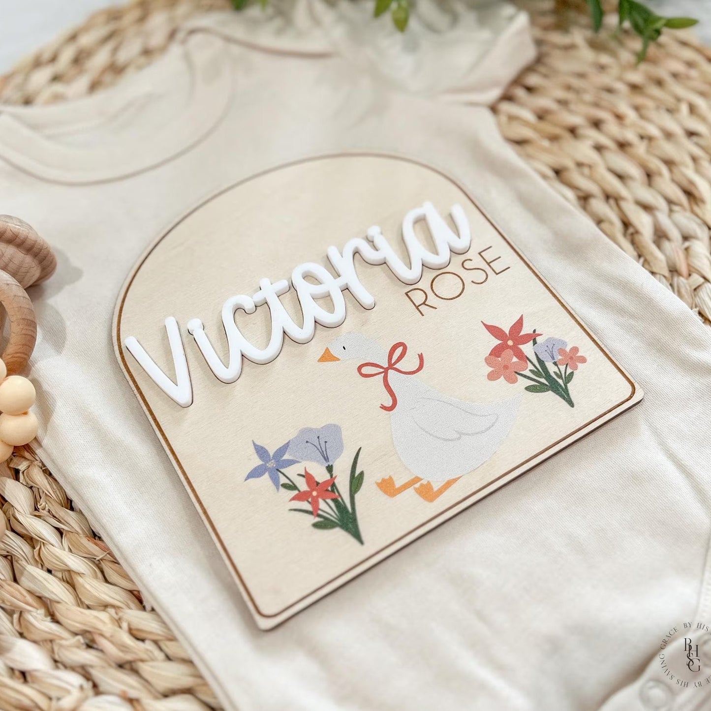 Floral Goose Baby Announcement Sign