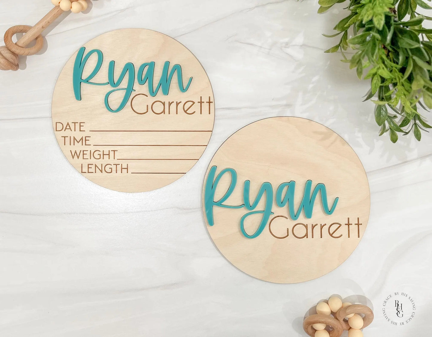 Wooden Baby Announcement Signs with Acrylic Name