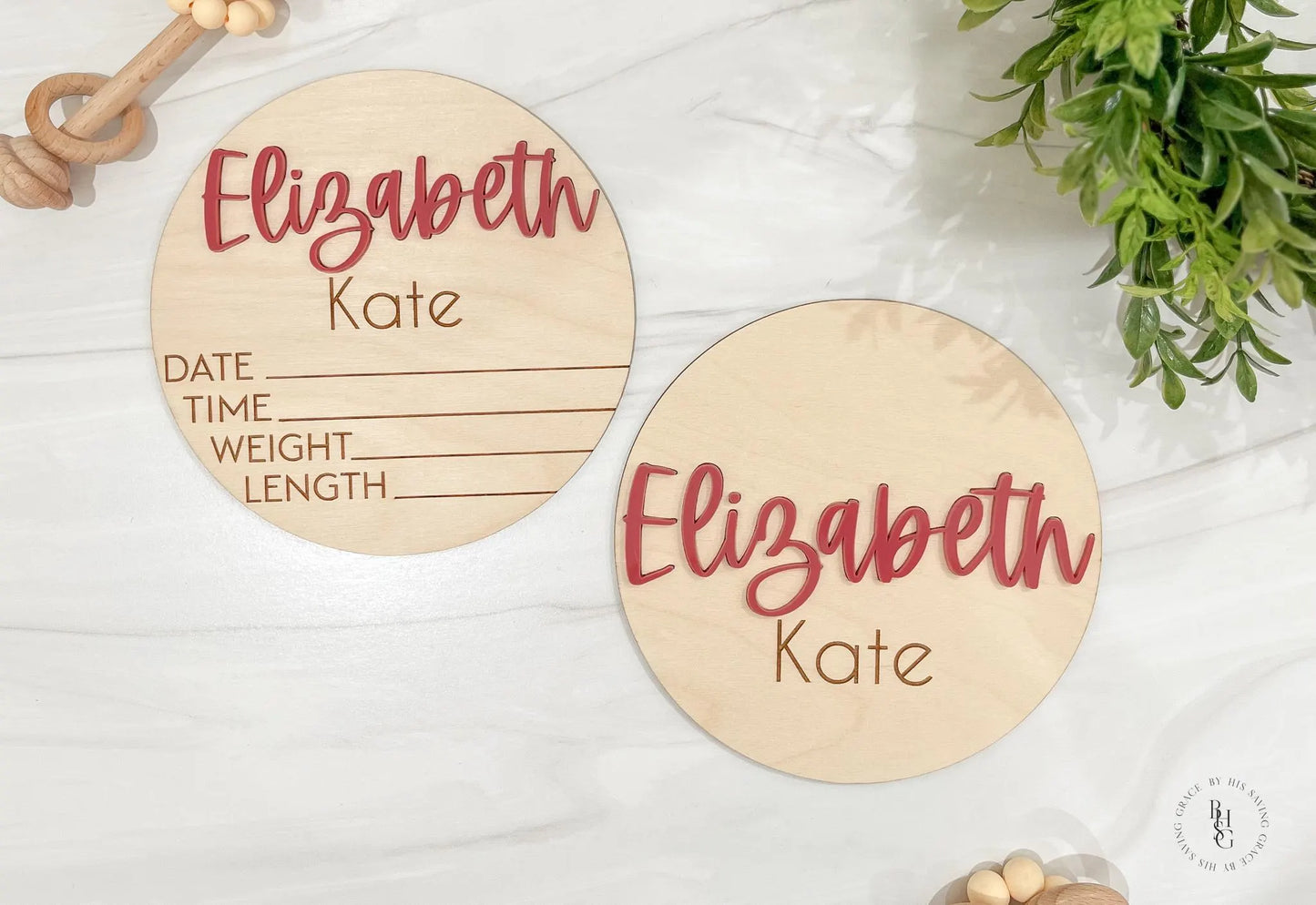 Wooden Baby Announcement Signs with Acrylic Name