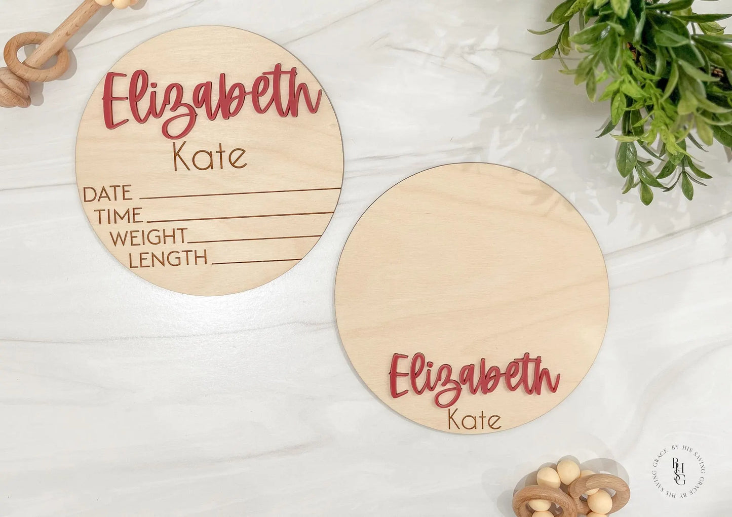 Wooden Baby Announcement Signs with Acrylic Name