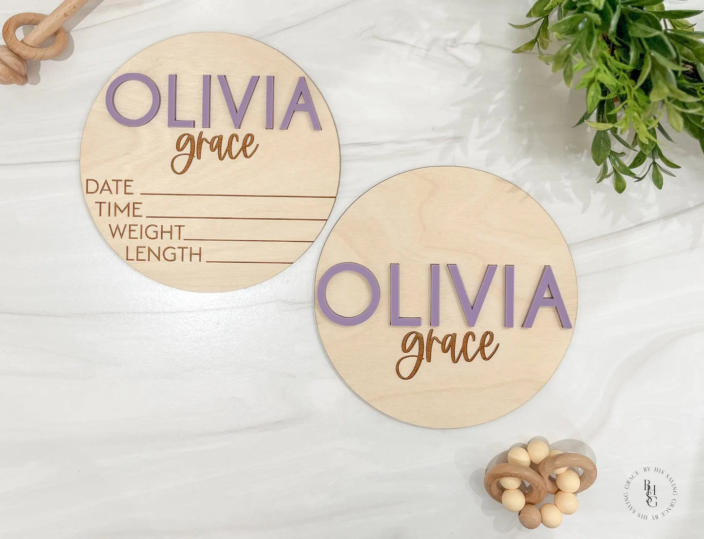 Wooden Baby Announcement Signs with Acrylic Name