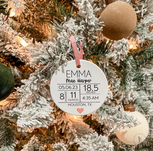 Birth Stat Ceramic Christmas Ornament For Baby
