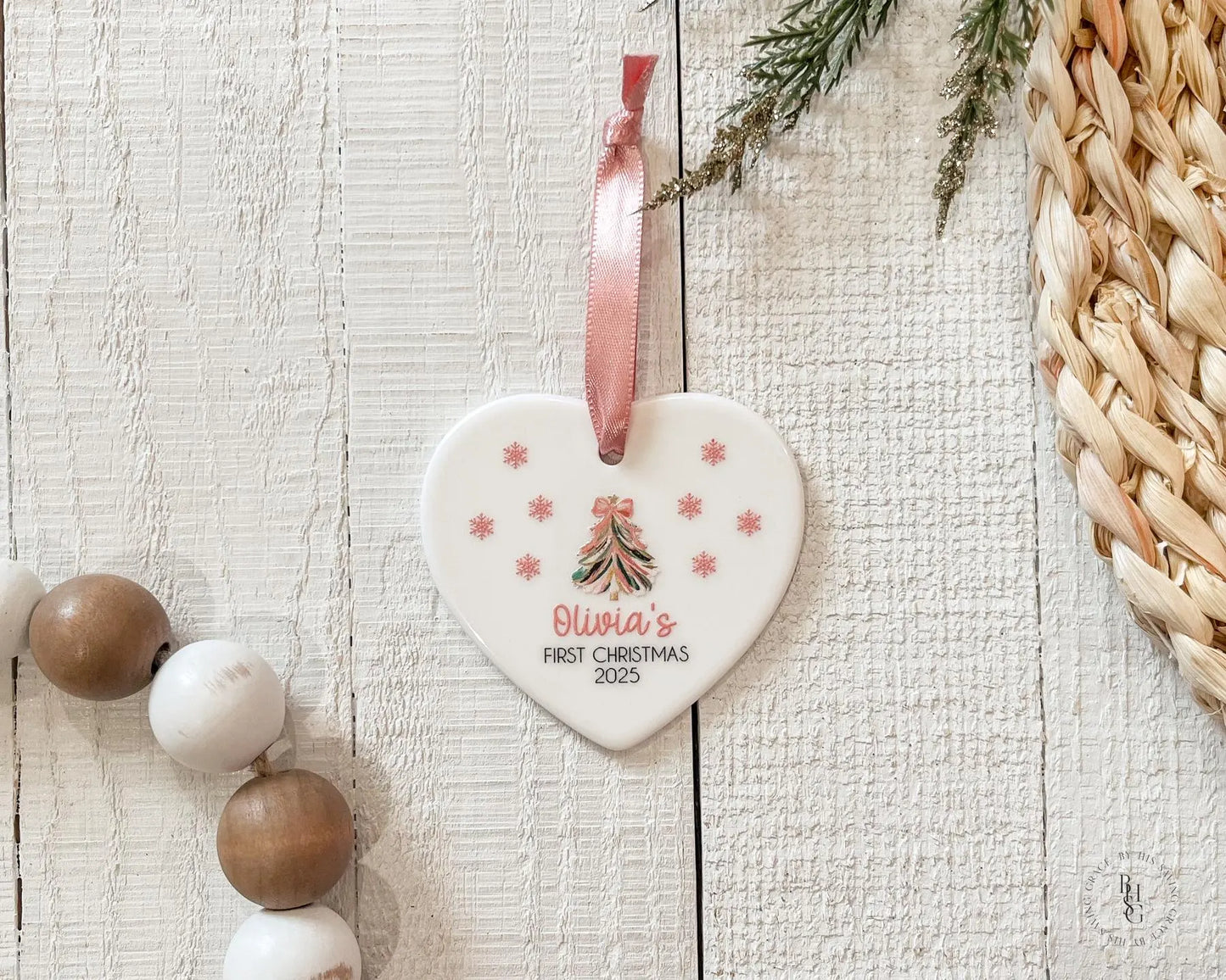 First Christmas Ceramic Heart Ornament For Baby