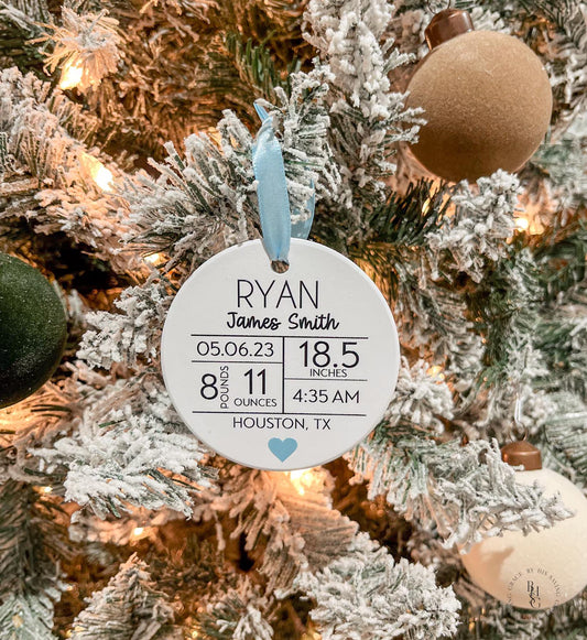 Birth Stat Ceramic Christmas Ornament For Baby