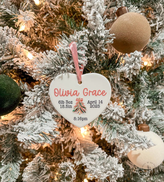 Birth Stat Ceramic Heart Christmas Ornament For Baby