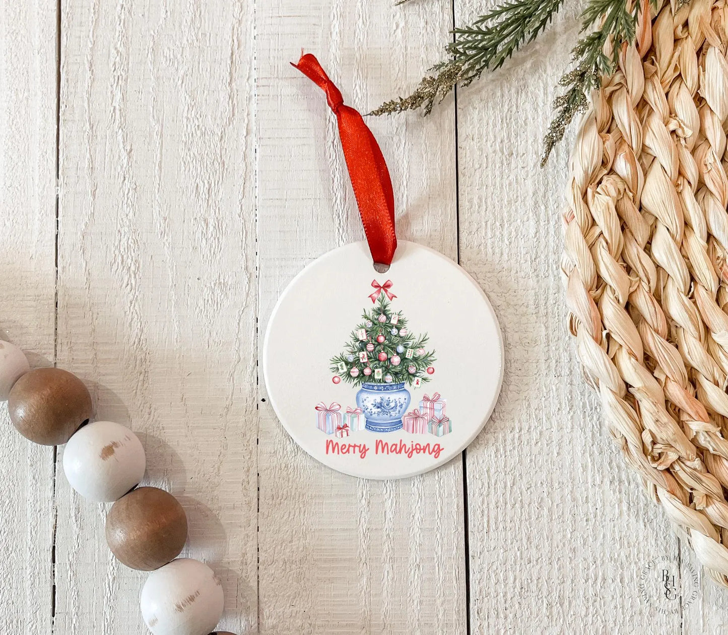 Merry Mahjong Ceramic Christmas Ornament