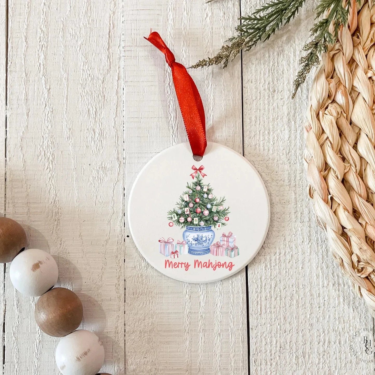 Merry Mahjong Ceramic Christmas Ornament