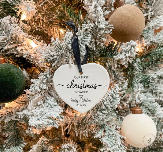 First Christmas Engaged Ceramic Heart Ornament