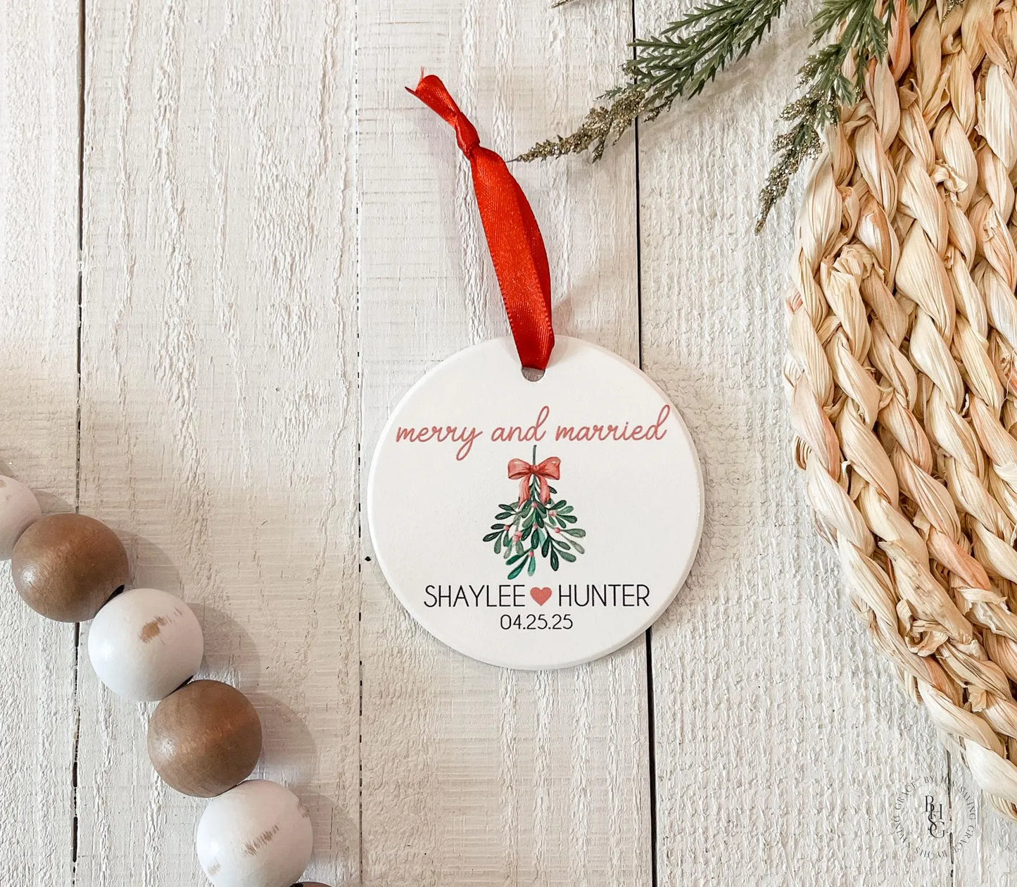 Merry and Married Ceramic Christmas Ornament