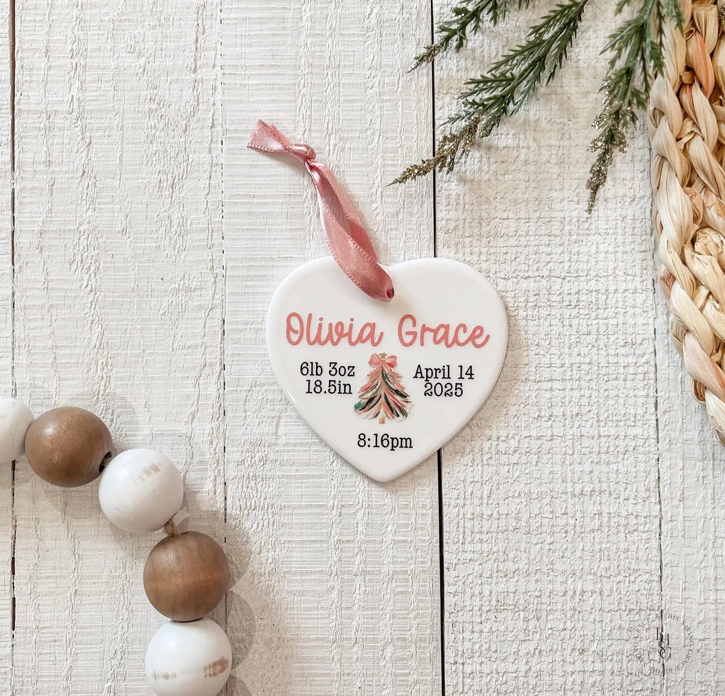 Birth Stat Ceramic Heart Christmas Ornament For Baby