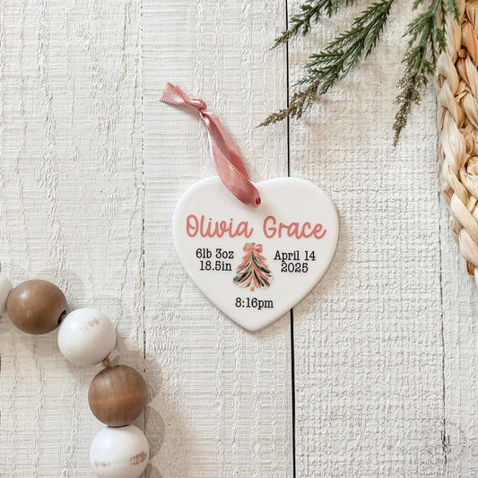 Birth Stat Ceramic Heart Christmas Ornament For Baby