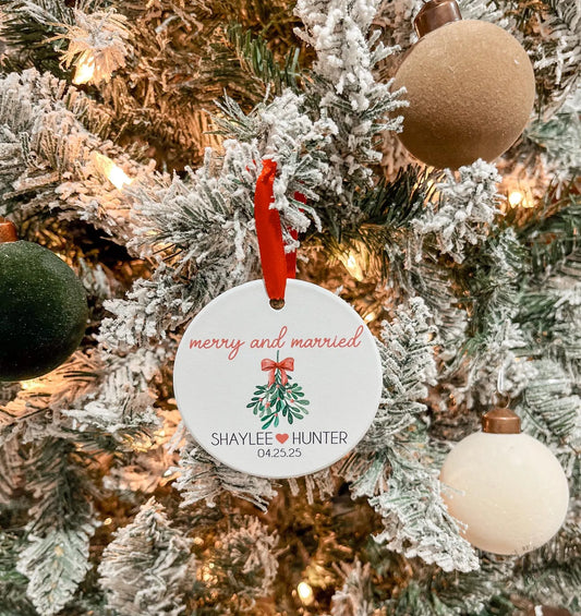 Merry and Married Ceramic Christmas Ornament