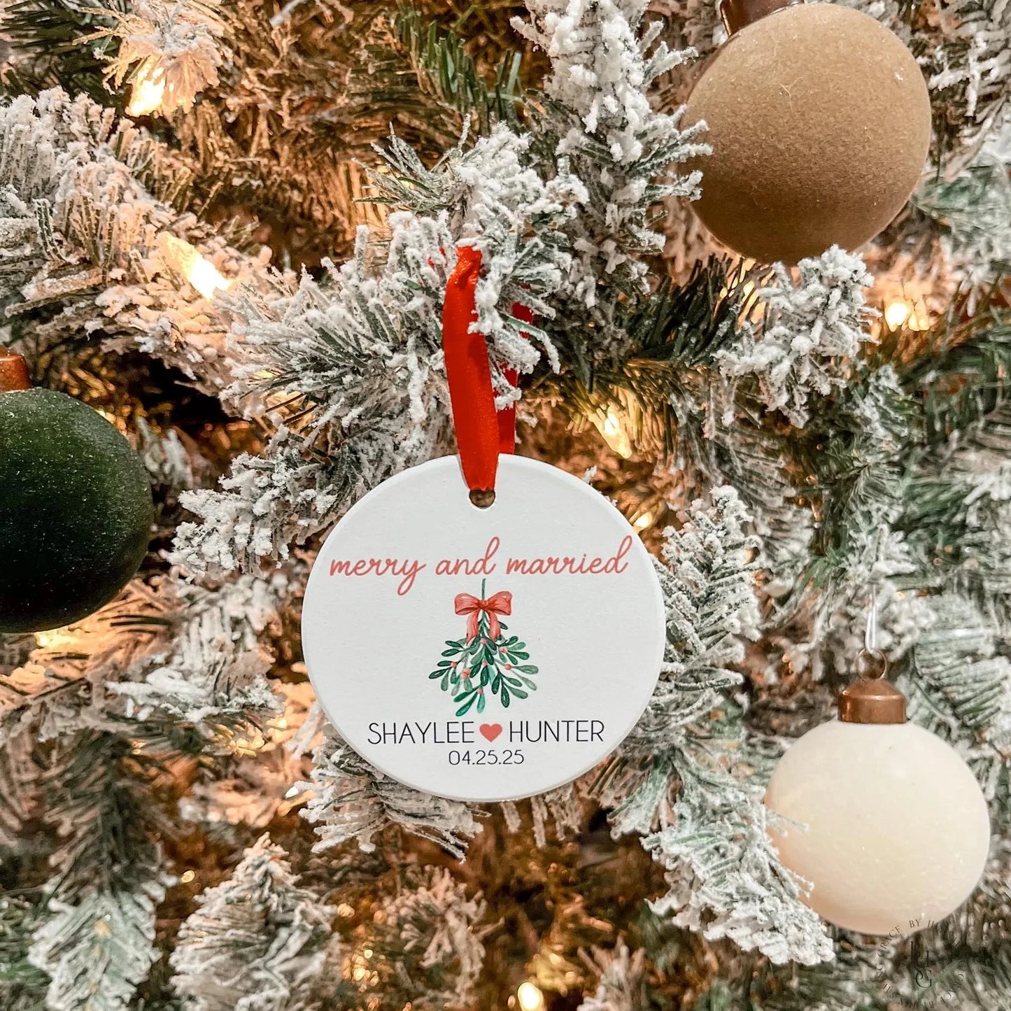 Merry and Married Ceramic Christmas Ornament