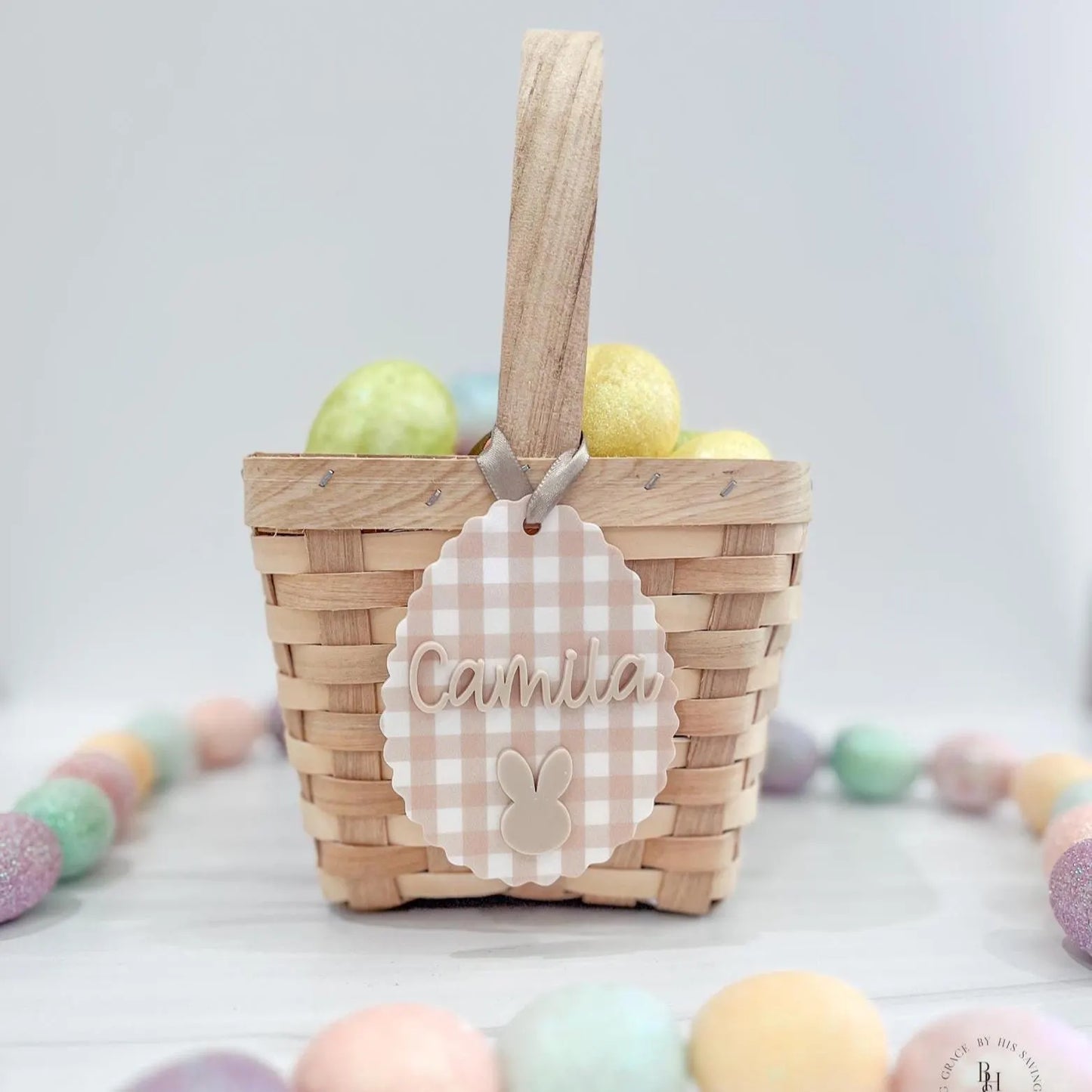 Personalized Easter Basket Tag with Plaid Pattern