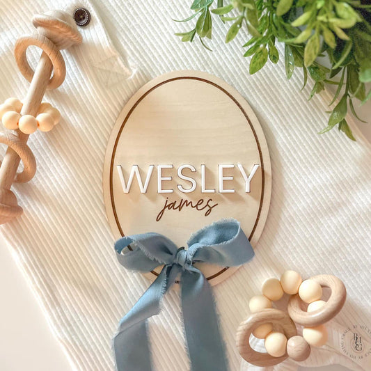Baby Boy Announcement Signs with Ribbon