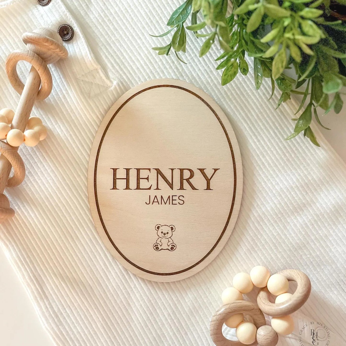 Baby Boy Announcement Sign with Bear or Train