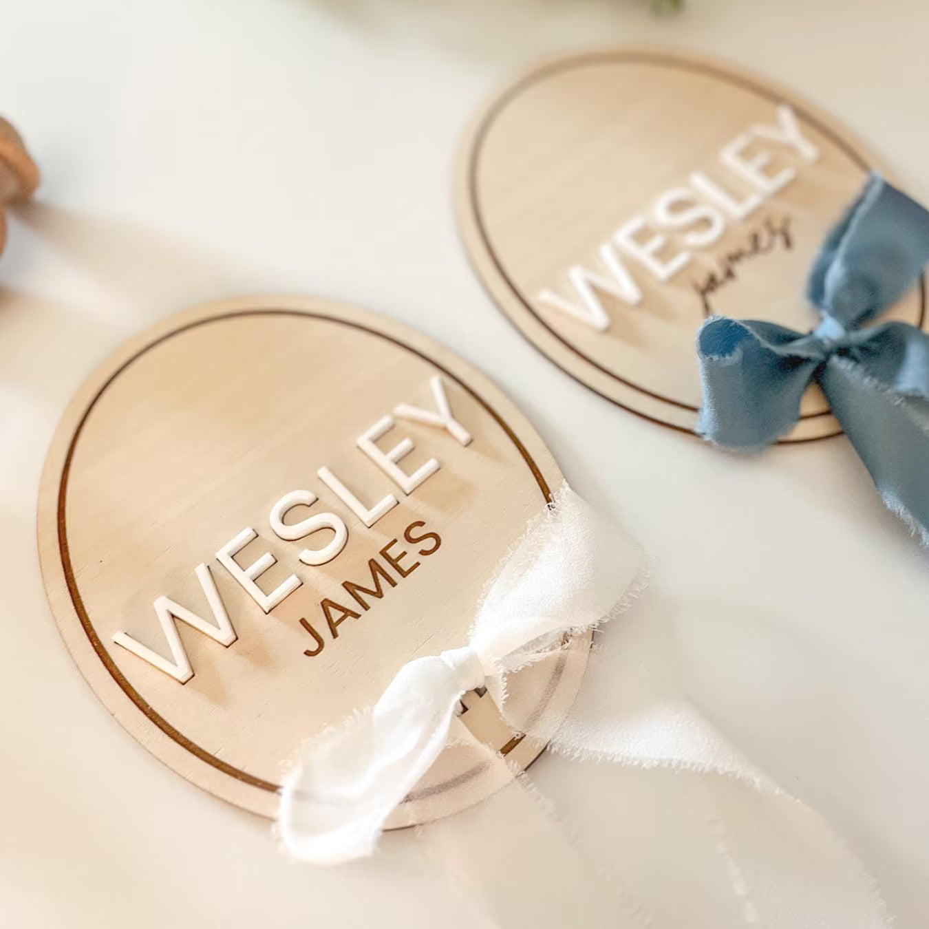 Baby Boy Announcement Signs with Ribbon