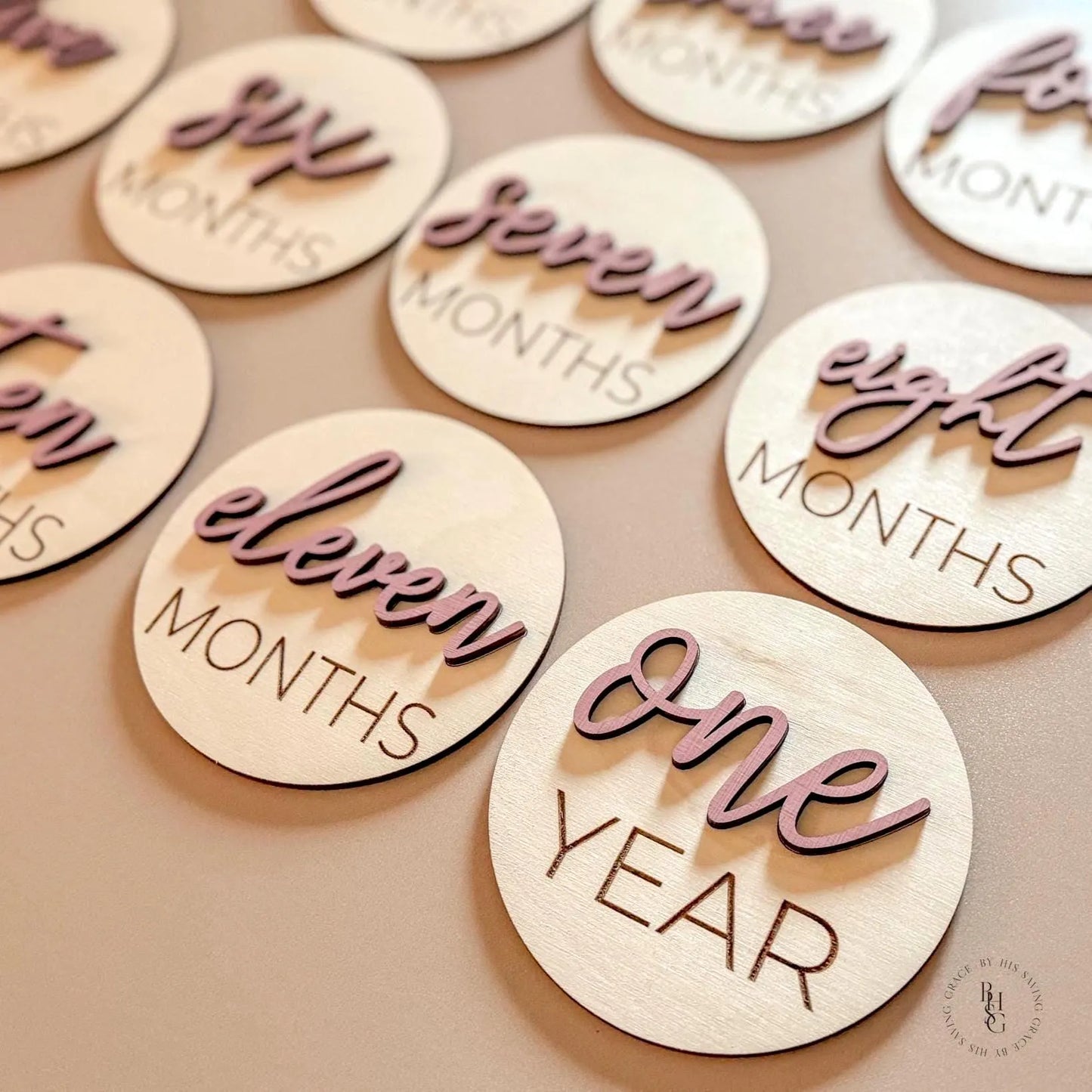 3D Monthly Milestone Markers with Vintage Rose Months