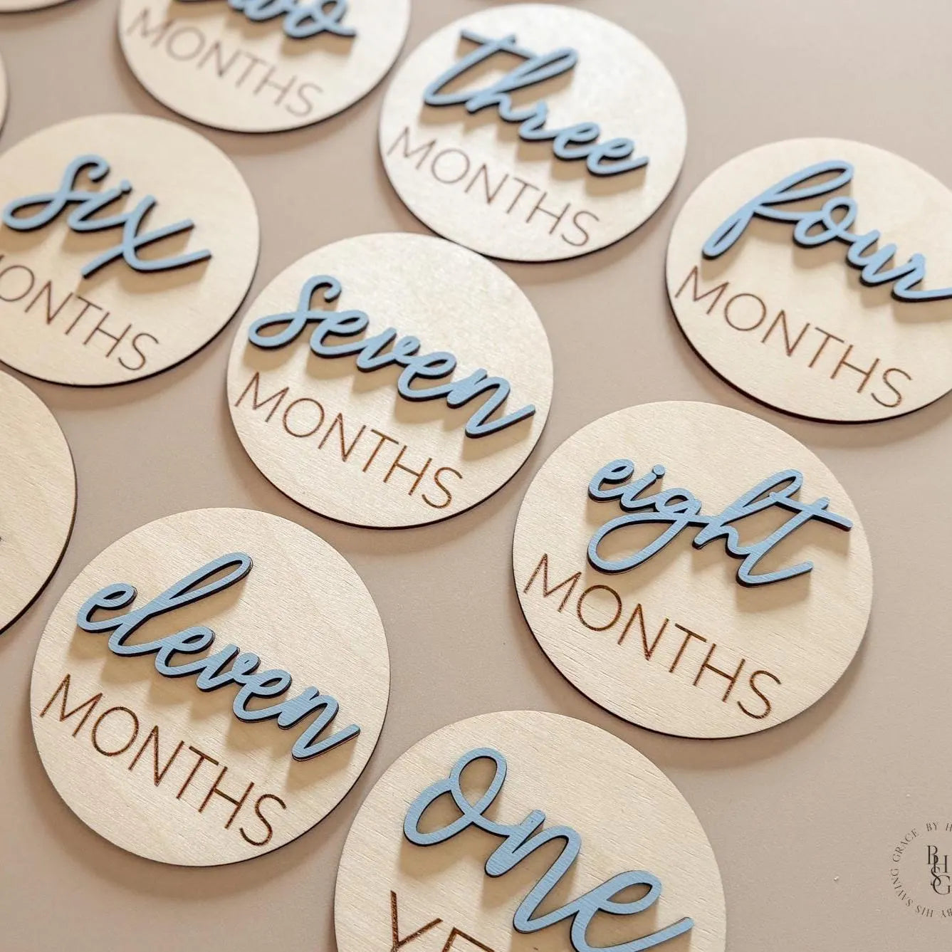 3D Monthly Milestone Markers with Light Blue Months