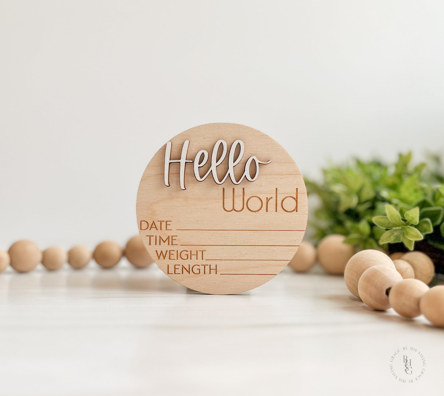 Wooden Hello World Baby Announcement Sign With Birth Stats