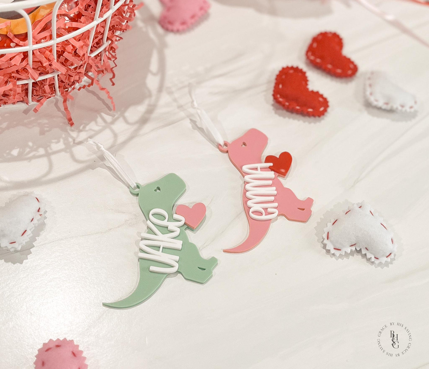 Valentine's Day Dinosaur Bag Tag