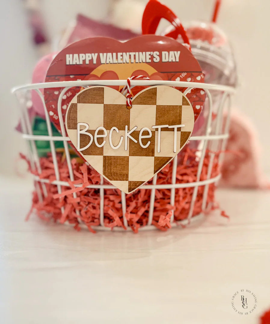 Valentine's Day Checkered Heart Bag Tag