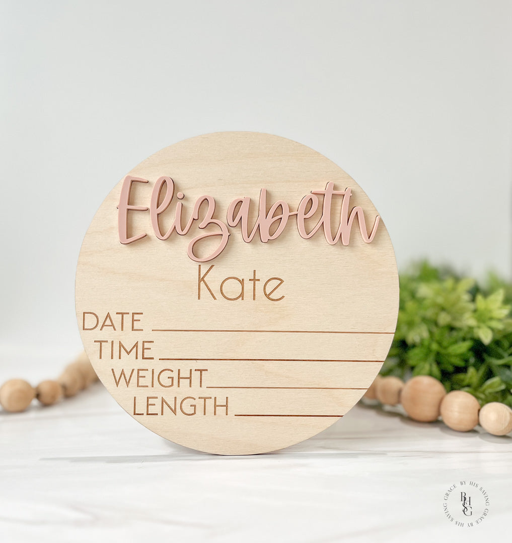 Wooden Baby Announcement Sign With Birth Stats + Footprint Sign with an Acrylic Name