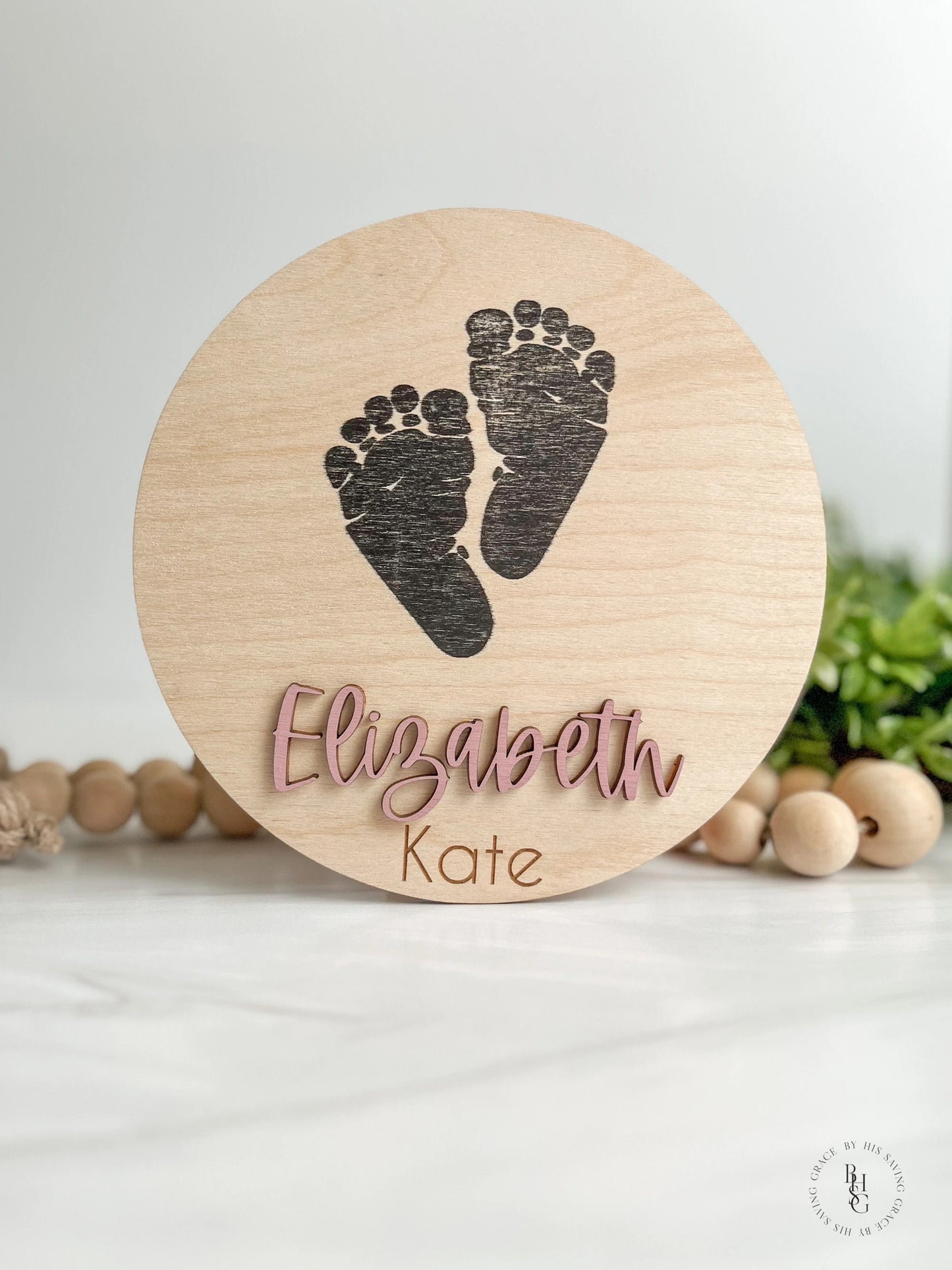 Wooden Baby Announcement Footprint Sign