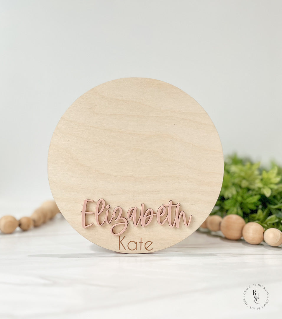 Wooden Baby Announcement Sign With Birth Stats + Footprint Sign with an Acrylic Name