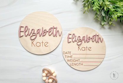 Wooden Baby Announcement Sign With Birth Stats + Nameplate Sign