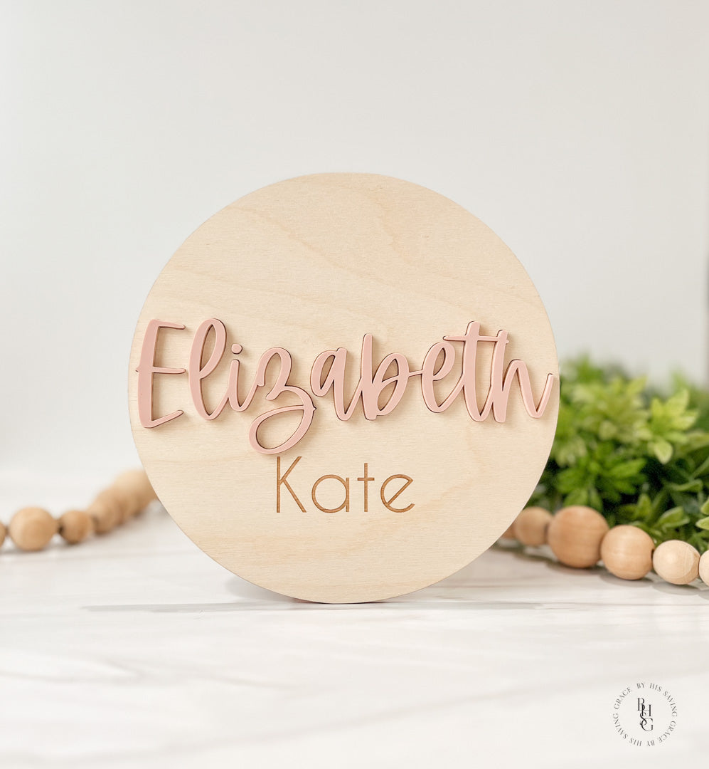 Wooden Baby Announcement Sign With Birth Stats + Nameplate Sign with an Acrylic Name