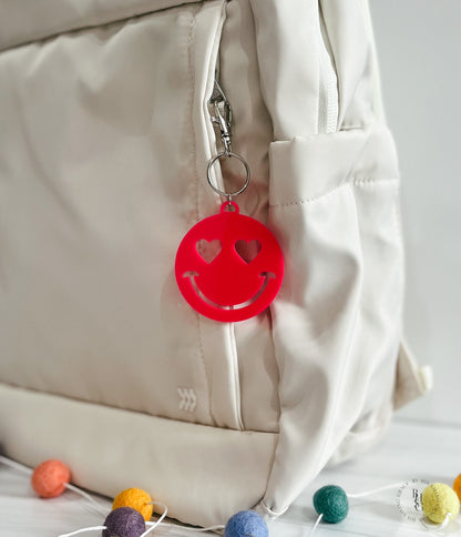 Smiley Face Acrylic Keychain With Wooden Name