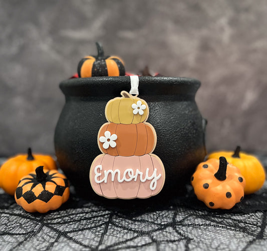 Boho Pumpkin Name Tag With Flower Accents