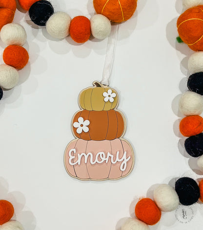 Boho Pumpkin Name Tag With Flower Accents