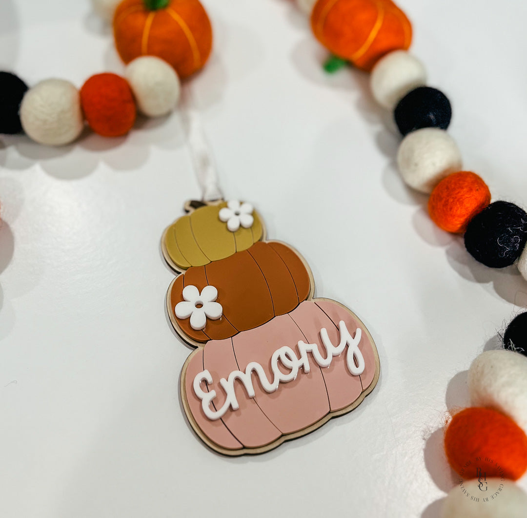 Boho Pumpkin Name Tag With Flower Accents