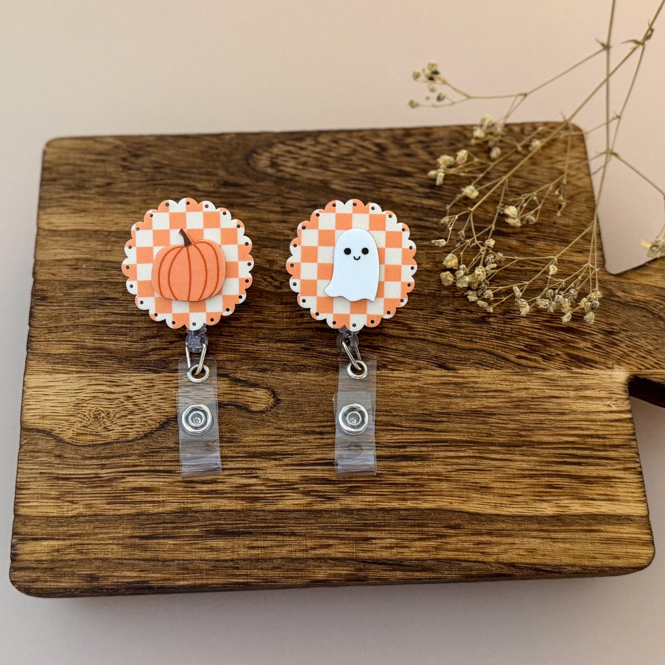 Happy Ghost or Pumpkin Halloween Badge Reel