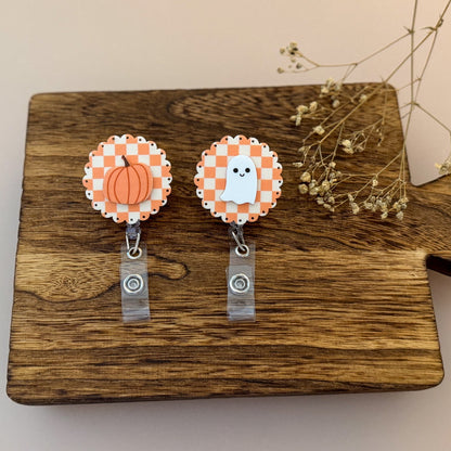 Happy Ghost or Pumpkin Halloween Badge Reel