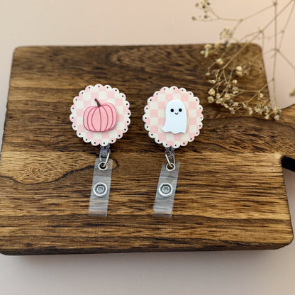 Happy Ghost or Pumpkin Halloween Badge Reel
