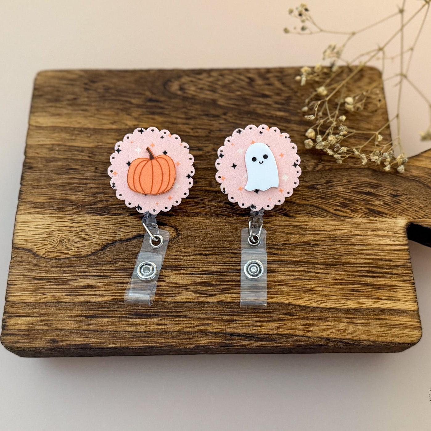 Happy Ghost or Pumpkin Halloween Badge Reel