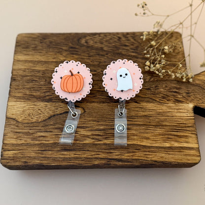 Happy Ghost or Pumpkin Halloween Badge Reel