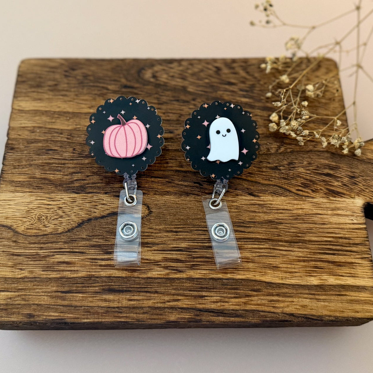 Happy Ghost or Pumpkin Halloween Badge Reel