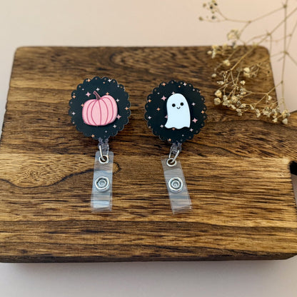 Happy Ghost or Pumpkin Halloween Badge Reel